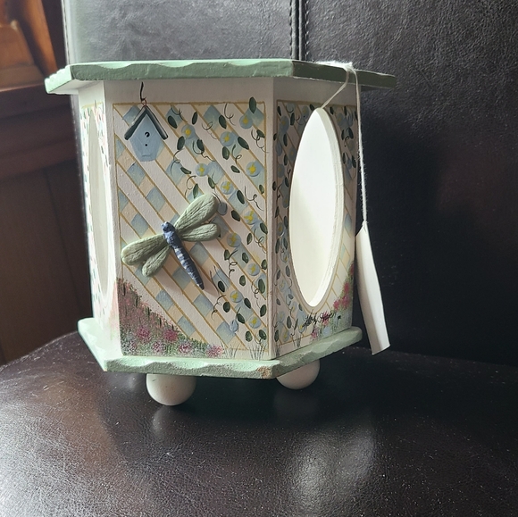 Decorative Hexagonal Jar Candle Holder with Dragonfly Design - Picture 3 of 12